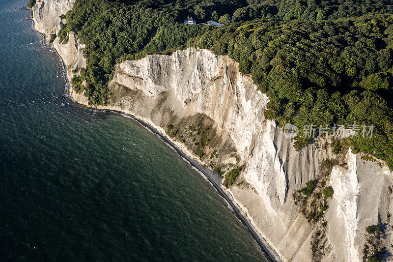 Bird's eye view of the cliffs at Møns Klint in Denmark